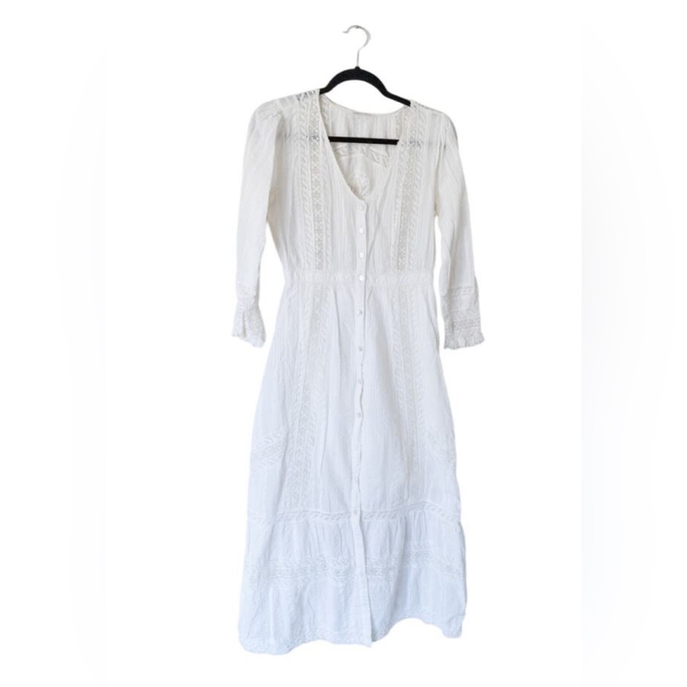 LoveShackFancy White Eyelet Lace Button Front Midi Dress Women's Size 4